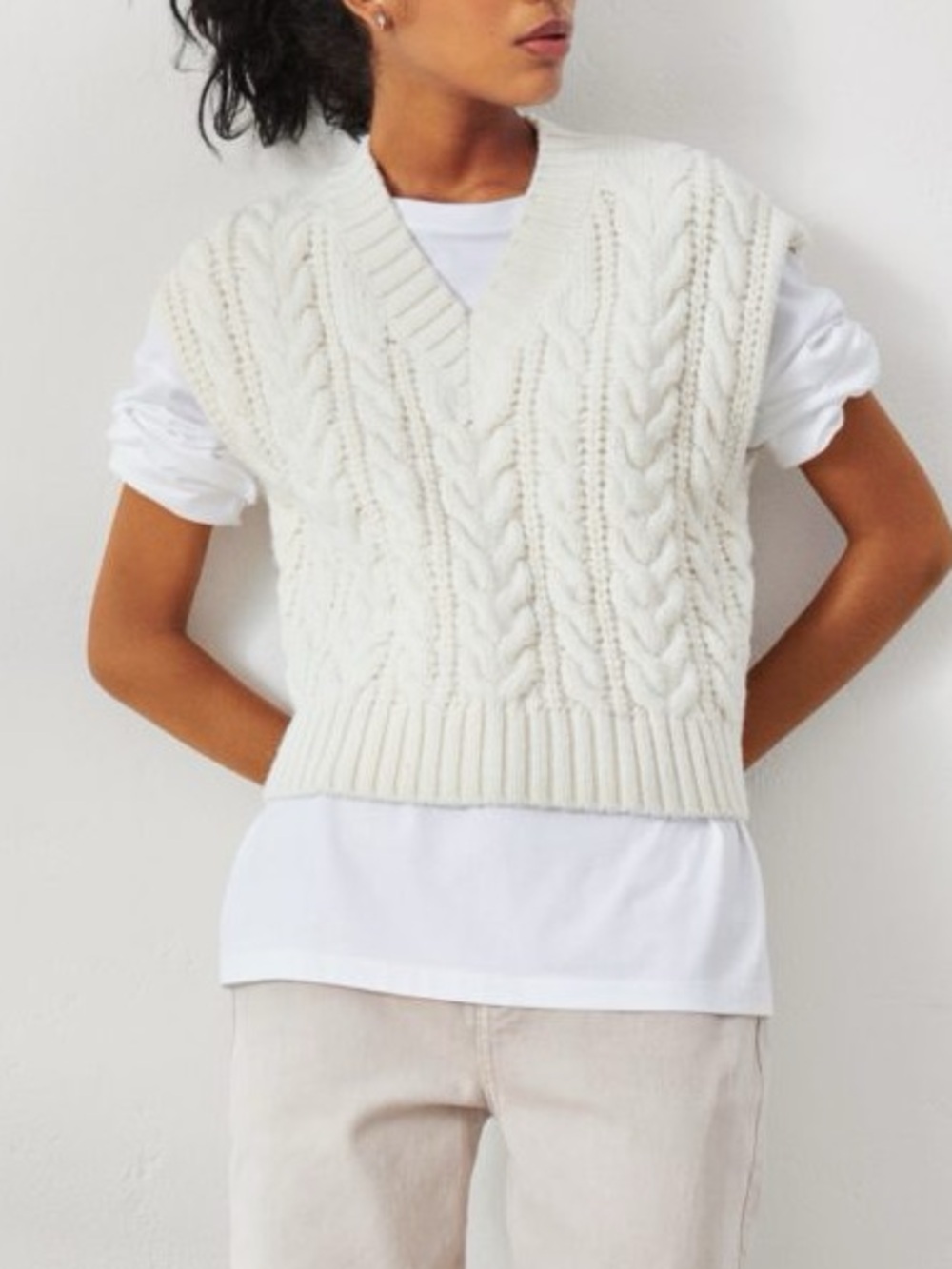 [SALE!] H&M Women's Cream Cable Knit Sweater Vest